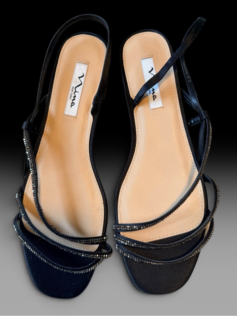 NWOT Nina Black Rhinestone Strappy Slingback Sandals Size 11M